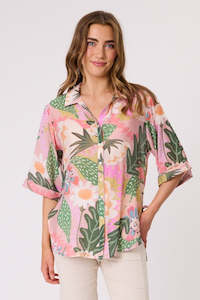 Democracy: Sofia Printed Tie Side Shirt -Pink