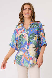 Sofia Printed Tie Side Shirt - Blue