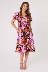 Hazel Mock Crossover Dress - Black