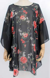 Womenswear: Chiffon Floral Overtop - Red Flower