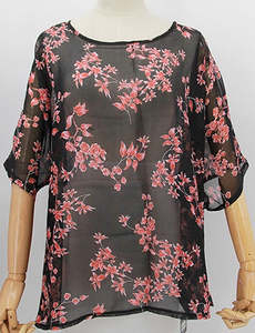 Womenswear: Chiffon Overtop - Black/Red Flowers
