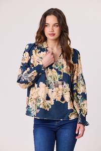 Fashion Tops: Rose Peasant Top - Blue