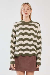 Nikkita Wavy Stripe Knit - Cream/Olive