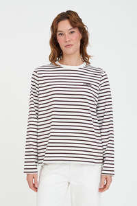 Womenswear: Oui Oui L/S Relax Tee - Chestnut/Chalk