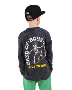 Black Wash Bones Skate LS Tee