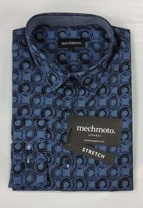 Menswear: Stretch Circle Print L/S Shirt - Blue