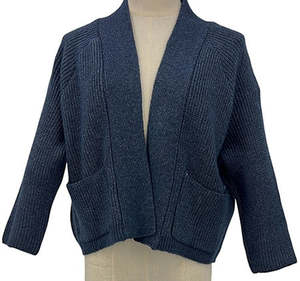 Knit Rib Cardigan - Navy Marle
