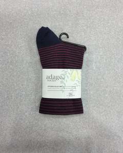 Comfort Top Stripe Merino Sock - Navy/Firebrick
