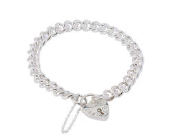 Bracelets: Silver Solid Curb Bracelet with Padlock