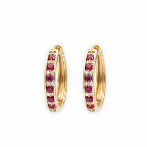 Earrings: Diamond and Ruby Hoop Earrings