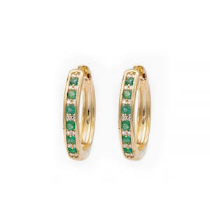 Earrings: Emerald and  Diamond Hoop Earrings