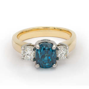 Blue Zircon & Diamond Ring