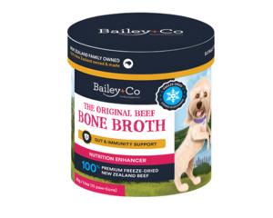 Dog Supplements: Bailey+Co Beef Bone Broth Original Gut & immunity support