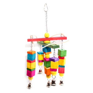 Bird Toys: Avi One Leather Rope Coloured Wood Cube With Bells Bird Toy