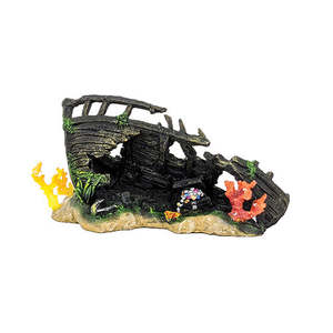 Aqua Care Fish Ornaments: Aqua Care Ornament Shipwreck Piece with Treasure