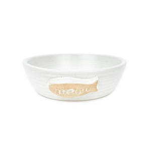 Ceramic Pet Bowls: Cattitude Ceramic Cat Dish White Tuna