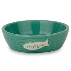 Ceramic Pet Bowls: Cattitude Ceramic Cat Dish Aqua Pottery Fish