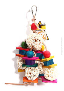 Avi One Bird Toys: Avi One Leather Rope With Rattan Ball & Coloured wit Block Bird Toy