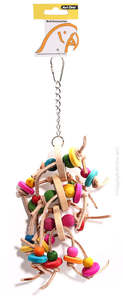 Avi One Bird Toys: Avi One Leather Rope Wooden Discs and Coloured Beads Bird Toy