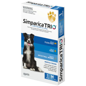 Simparica Trio Dog Flea Tick & Worm Treatment 10-20kg