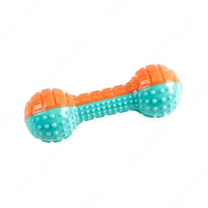 Dog Toys: Textured Squeaky Rubber Dumbbell Dog Toy
