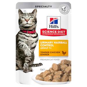 Cat Food: Hill's Science Diet Adult Urinary Hairball Control Chicken Cat Food Pouches 85g
