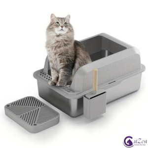 Cat Litter: CatZest Stainless Steel Extra Large Cat Litter Box with High Sides – Leakproof, Easy Clean, Includes Scoop Footboard & Detachable Base