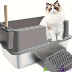 Cat Litter: CatZest Extra Large Non-Stick Stainless Steel Cat Litter Box with High Walls, Lid, Ramp, Scoop & Holder for Big & Multiple Cats