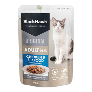 Black Hawk Original Adult Chicken & Seafood Chunks in Gravy Wet Cat Food