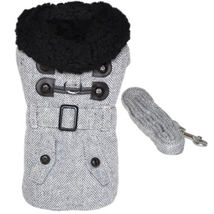 Designer Grey Dog Harness Coat with Matching Leash Pet Haven