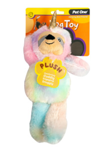 Products: Pet One Plush Dog Toy Squeaky Rainbow Sloth Unicorn 35cm