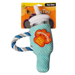 Products: Pet One Dog Toy - Plush Blue Bottle with Straw 15 x 28cm