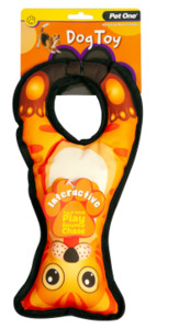 Products: Pet One Interactive Dog Toy Squeaky Tug Ring Cat Orange 32cm