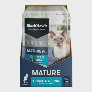 Dry Food: Black Hawk Orig Cat Mature Chicken/Tuna Gravy 85g