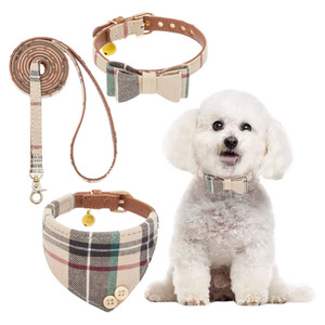Pet Plaid 3 Piece Set – English Style Collar Bow and Scarf Pet Pop