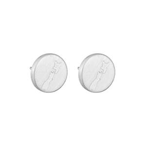 Jewellery: Round NZ Map Stud Earrings - Silver