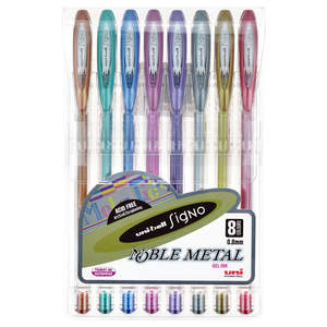 Stationery: Uni-Ball Signo Noble 0.8 Metal Capped Pack 8 asst