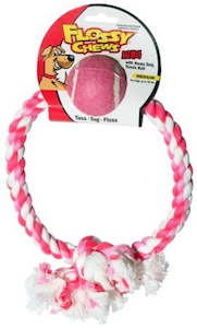 Dog Toys: Pink Flossy Chew Dog Tug Toy - 1 Ring/1 Ball
