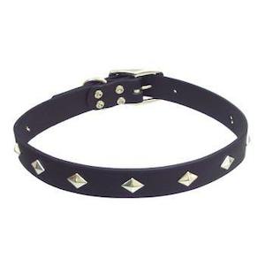 Collars Leads: Black Leather Metal Studs Dog Collar