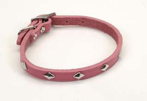 Collars Leads: Pink Leather Dog Collar with Metal Studs