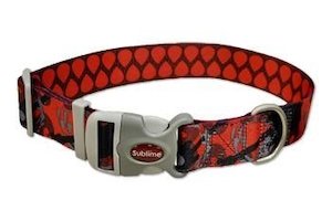 Dog Collars And Leads: Reversible Multi Ultra Cool Patterned Dog Collar - Guitar Red