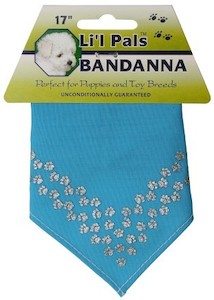 Petite Dogs Collar And Lead Range: Li'L Pals Blue Silver Paws Bordered Bandana