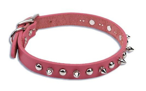 Dog Collars: Pink Leather Spiked Dog Collar Pink