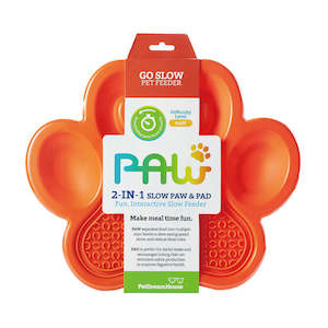 Dog Bowls And Accessories: PAW 2-IN-1 Slow Feeder and Lick Pad ORANGE, STANDARD