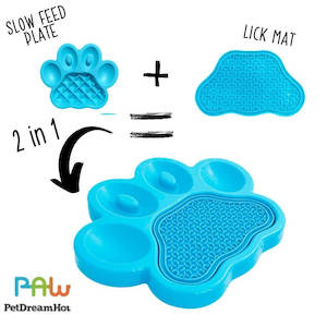 PAW 2-IN-1 Slow Feeder and Lick Pad BLUE, STANDARD