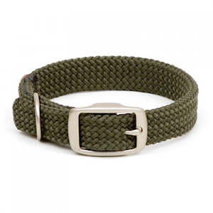 Dog Collars: Mendota Double-Braid Junior Collar - Olive with Brushed Nickel Hardware