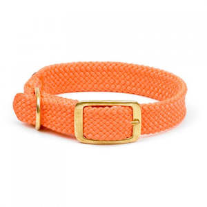 Dog Collars: Mendota Double-Braid Collar - Orange - Solid Brass