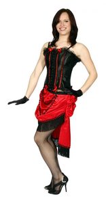 Burlesque Red Satin Skirt and Black Red Lace Corset