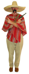 Mexican Bandit Red Stripe Poncho