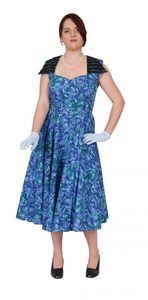 50s Blue Floral Swing Dress